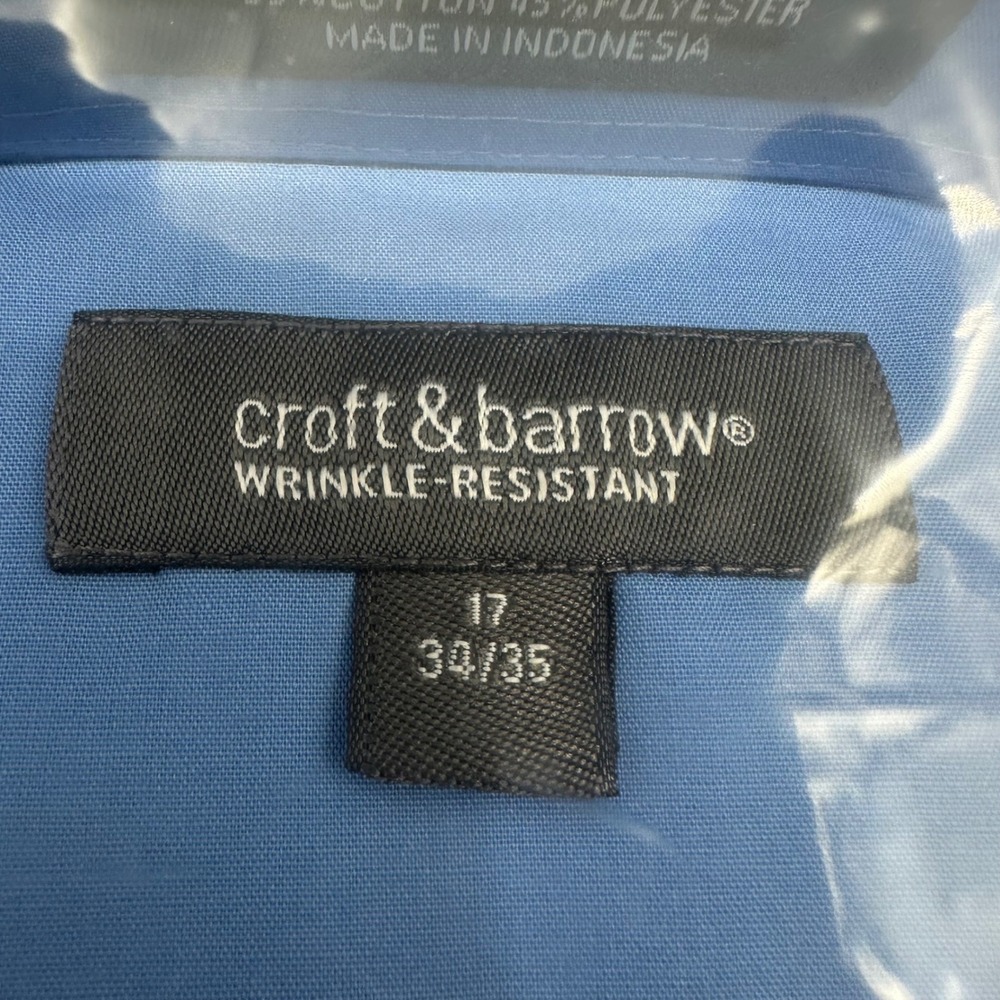 Croft & Barrow Mens Dress Shirt 17 34/35 French Blue Wrinkle Resistant NWT - Picture 3 of 9